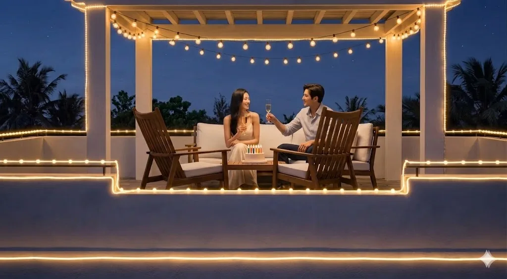 Tận hưởng bữa tối lãng mạn trên mái Sunrise Villa